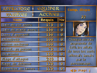 Le menu Capacits